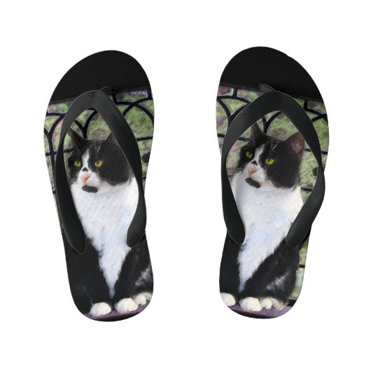 Tuxedo Kat In Venster Schilderen Originele Dierenk Kinder Teenslippers (Voetbed)