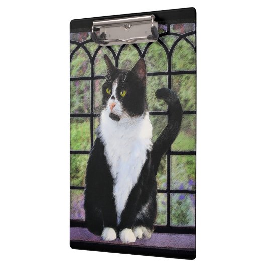 Tuxedo Kat In Venster Schilderen Originele Dierenk Klembord (Links)