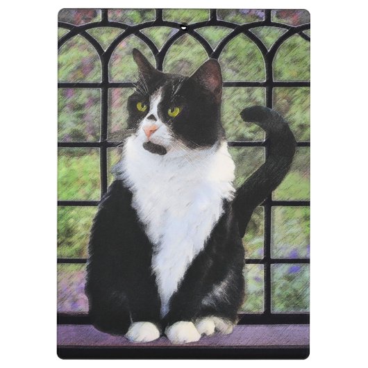 Tuxedo Kat In Venster Schilderen Originele Dierenk Klembord (Achterkant)