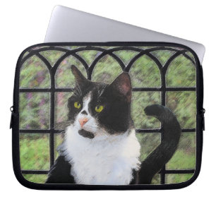 Tuxedo Kat In Venster Schilderen Originele Dierenk Laptop Sleeve