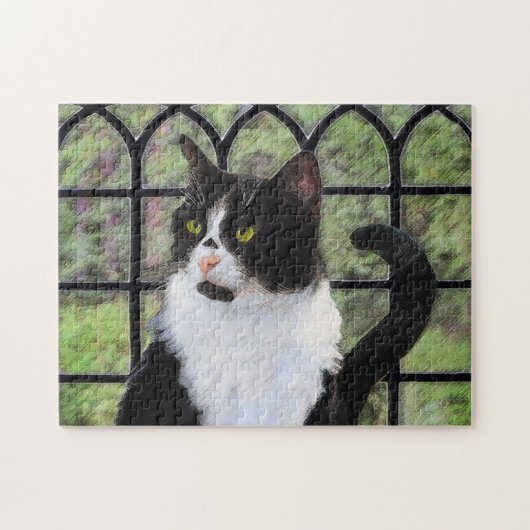 Tuxedo Kat In Venster Schilderen Originele Dierenk Legpuzzel (Horizontaal)