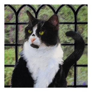 Tuxedo Kat In Venster Schilderen Originele Dierenk Perfect Poster