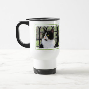 Tuxedo Kat In Venster Schilderen Originele Dierenk Reisbeker