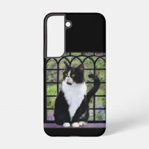 Tuxedo Kat In Venster Schilderen Originele Dierenk Samsung Galaxy Hoesje