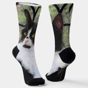 Tuxedo Kat In Venster Schilderen Originele Dierenk Sokken