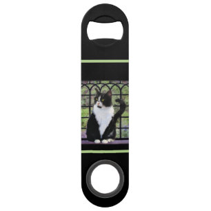 Tuxedo Kat In Venster Schilderen Originele Dierenk Speed Flessenopener