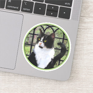 Tuxedo Kat In Venster Schilderen Originele Dierenk Sticker