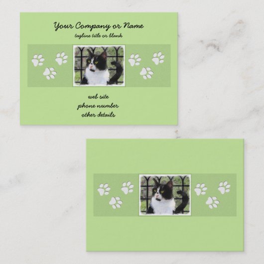 Tuxedo Kat In Venster Schilderen Originele Dierenk Visitekaartje (Voorkant / Achterkant)