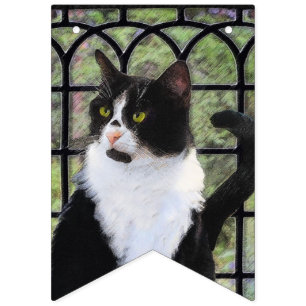 Tuxedo Kat In Venster Schilderen Originele Dierenk Vlaggetjes