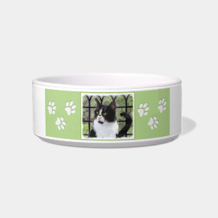 Tuxedo Kat In Venster Schilderen Originele Dierenk Voerbakje