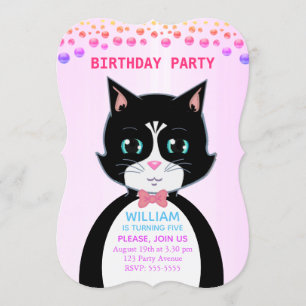Tuxedo Kat Jongens Verjaardagsfeest Uitnodiging