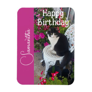 Tuxedo Kat Katten en Bloemen Meisjes Naam Verjaard Magneet