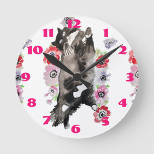 Tuxedo Kat Katten Kunst Dier Kinderen Roze Ronde Klok