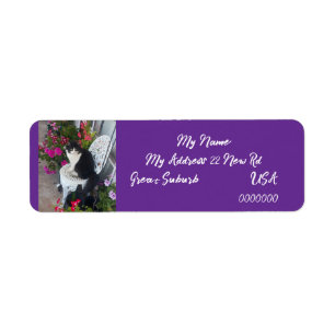 Tuxedo kat Katten Kunst Retouradreslabels Paars Etiket