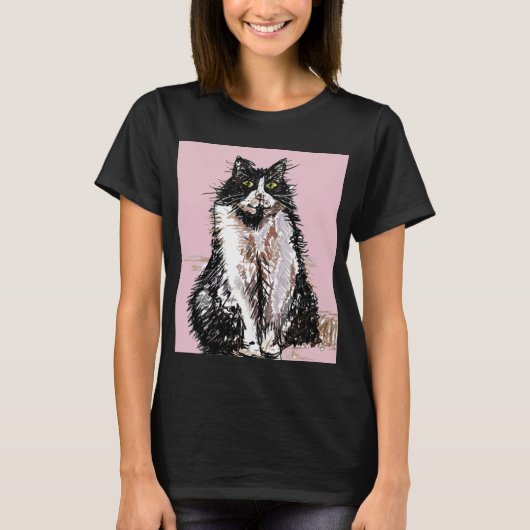 Tuxedo Kat katten schattig Zwart en Witte huisdier T-shirt (Voorkant)