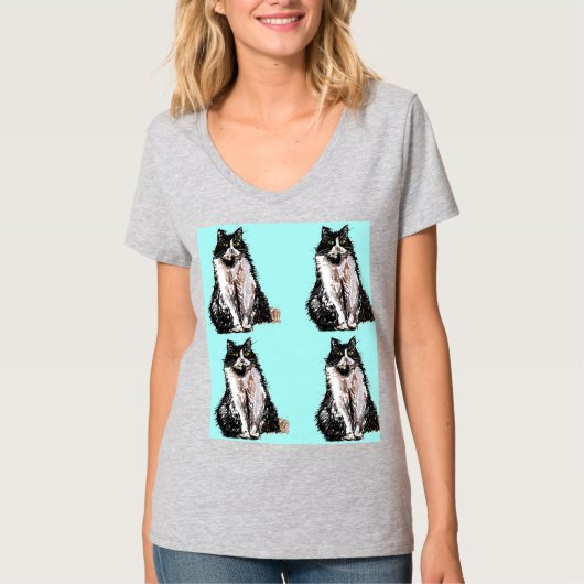 Tuxedo Kat katten schattig Zwart en Witte huisdier T-shirt (Voorkant)