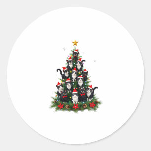 Tuxedo Kat Kerstboom Tuxedo Kat Lichtjes Kerstmis Ronde Sticker