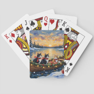 Tuxedo Kat Kerstboot Vakantie Pokerkaarten