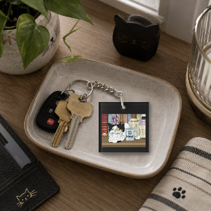 Tuxedo Kat Koffieliefhebber Grappige Keuken Sleutelhanger