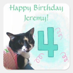 Tuxedo Kat Leeftijd Vier Happy Birthday Stickers