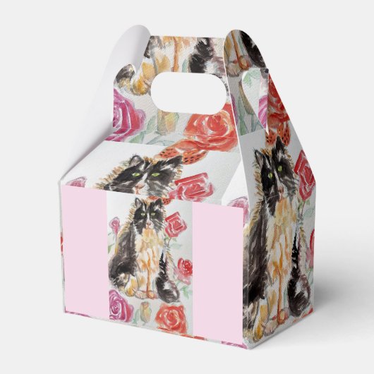 Tuxedo Kat Leuke Rozen Bloemen Katten Waterverf Ro Bedankdoosjes (Achterkant)