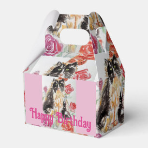Tuxedo Kat Leuke Rozen Bloemen Katten Waterverf Ro Bedankdoosjes