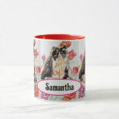 Tuxedo Kat Leuke Rozen Bloemen Katten Waterverf Ro Mok (Midden)