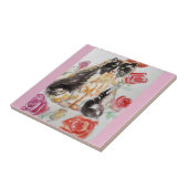 Tuxedo Kat Leuke Rozen Bloemen Katten Waterverf Ro Tegeltje (Zijkant)