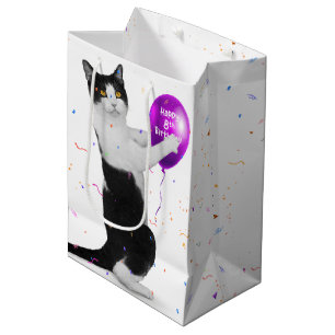 Tuxedo Kat met 8e Verjaardag Ballon Medium Cadeauzakje