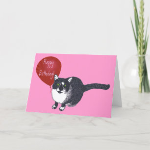Tuxedo Kat met Ballon Happy Birthday Kaarten