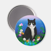 Tuxedo Kat met Bloemen Magnet Magneet (Voorkant / Achterkant)