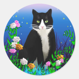 Tuxedo Kat met Bloemen Stickers