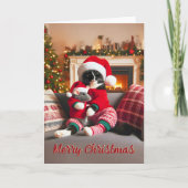 Tuxedo Kat Met Een Muis Kerst Kaart (Voorkant)