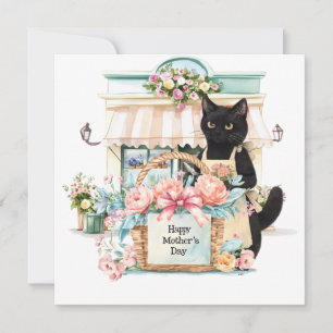 Tuxedo kat met Happy Mother's Day bloemenmand Feestdagenkaart