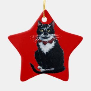 Tuxedo-kat met hartkraag keramisch ornament