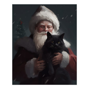 Tuxedo kat met Kerstman Feestelijke Kerstmis Perfect Poster