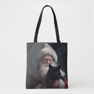 Tuxedo Kat Met Kerstman Festieve Kerstmis Draagtas