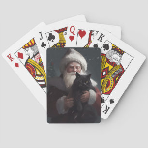 Tuxedo Kat Met Kerstman Festieve Kerstmis Pokerkaarten