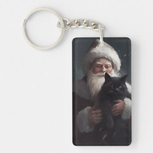 Tuxedo Kat Met Kerstman Festieve Kerstmis Sleutelhanger