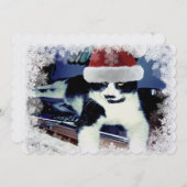 Tuxedo-kat met kerstmuts Kerstmis vlakke kaart (Voorkant / Achterkant)