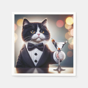 Tuxedo kat met Martini cocktail Servet