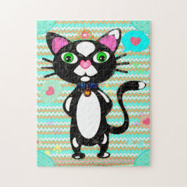Tuxedo kat met muis speelgoed legpuzzel