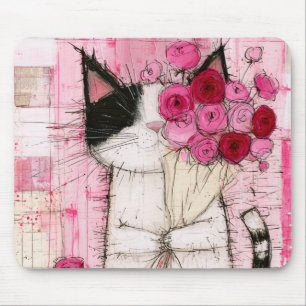 Tuxedo Kat met Roze Rozenboeket Muismat