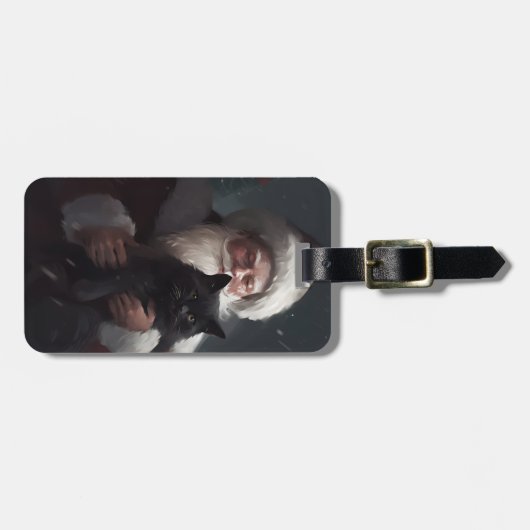 Tuxedo Kat Met Sinterklaas Feestelijke Kerstmis Bagagelabel (Voorkant horizontaal)