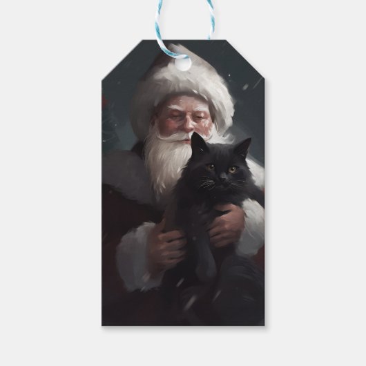 Tuxedo Kat Met Sinterklaas Feestelijke Kerstmis Cadeaulabel (Voorkant)