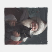 Tuxedo Kat Met Sinterklaas Feestelijke Kerstmis Fleece Deken (Voorkant (Horizontaal))