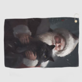 Tuxedo Kat Met Sinterklaas Feestelijke Kerstmis Golfhanddoek (Horizontaal)