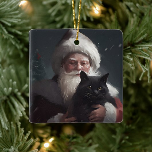 Tuxedo Kat Met Sinterklaas Feestelijke Kerstmis Keramisch Ornament (Boom)