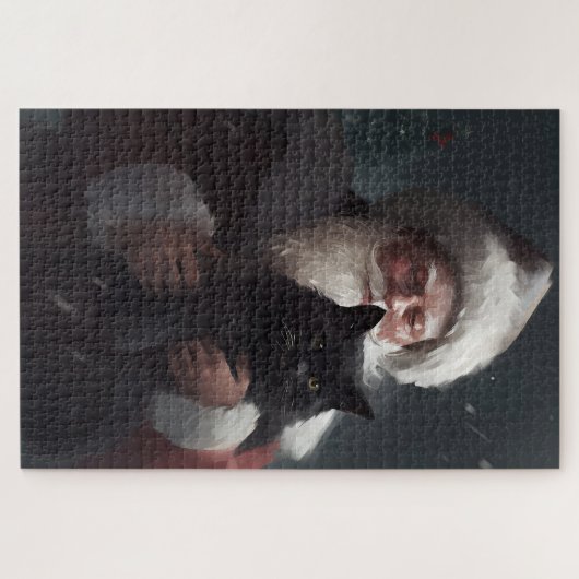 Tuxedo Kat Met Sinterklaas Feestelijke Kerstmis Legpuzzel (Horizontaal)