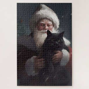 Tuxedo Kat Met Sinterklaas Feestelijke Kerstmis Legpuzzel